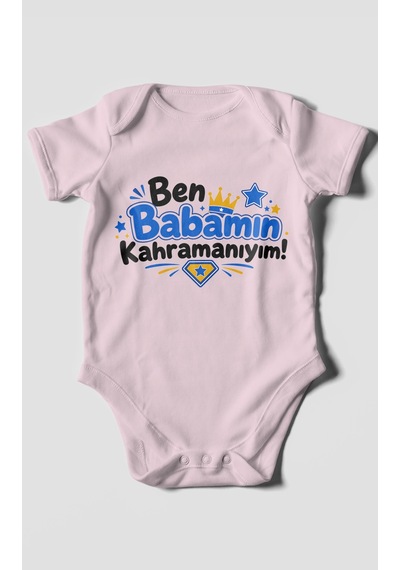 Morivokids Ben Babamın Kahramanıyım Kısa Kollu Bebek Body %100 Pamuk Bebe Pembe