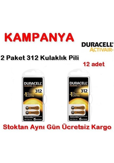 Duracell 312 Numara Pil Kulak İçi Işitme Cihazı Pili 2 Paket-Topl