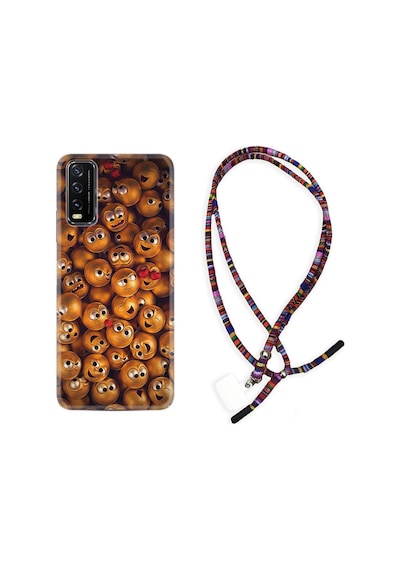 Vivo Y20 Kılıf Rasta Boyun Askılı Gold Emoji 1877
