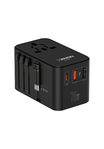 Xenon Smart Priz Dönüştürücü 70w Gan Hızlı Şarj, 200+ Ülke, Dahili Usb-c Kablo, Usb-c, 2x Usb-a X6411