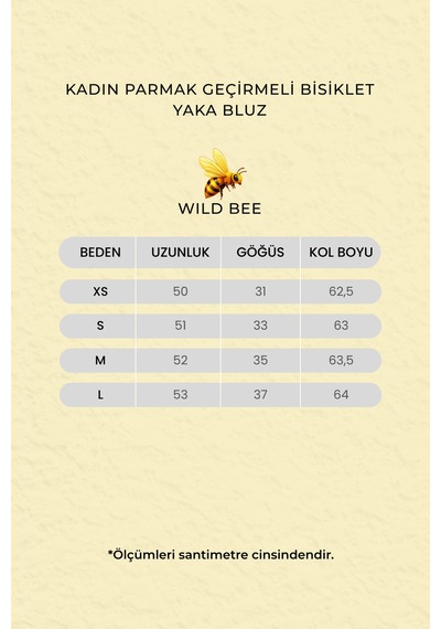 Wild Bee Kadın Beyaz Parmak Geçirmeli Bisiklet Yaka Bluz