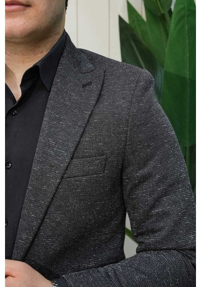 Bys Beystil Sivri Yaka Kırçıllı Siyah Ceket Eylül- Slim Fit
