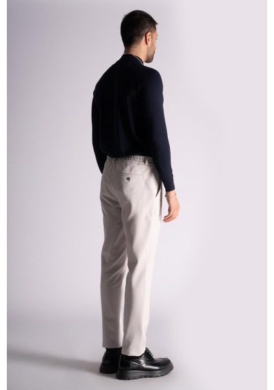 Beli Lastikli Slim Fit Dokulu Chino Pantolon Taş Taş