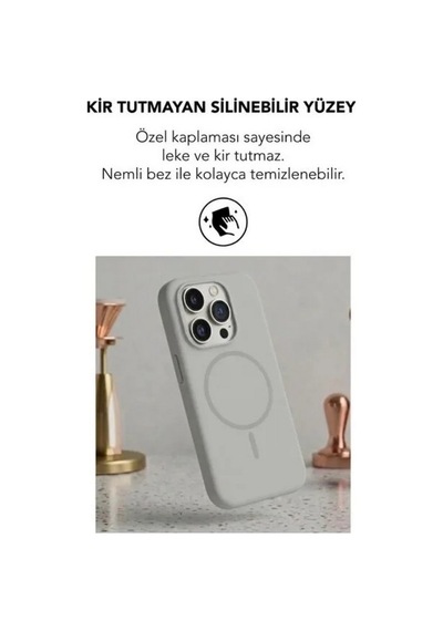 Apple İphone 15 Pro Max Uyumlu Magsafe Lansman Silikon Kılıf Gri