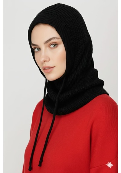 Sosyal Çarşı Siyah Balaclava Triko Başlık Siyah
