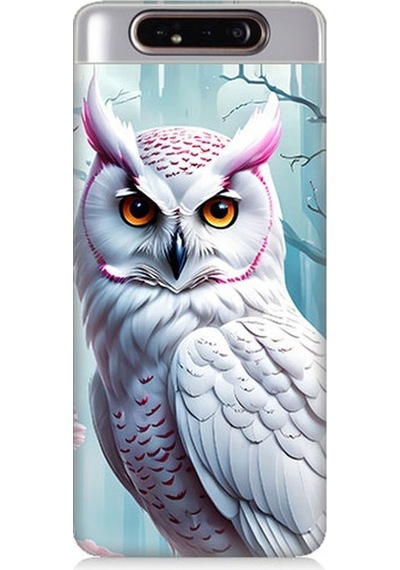 Samsung Galaxy A80 Uyumlu Beyaz Baykuş Desenli Silikon Kılıf