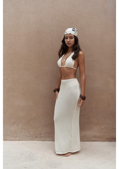 Mai Collection Mai Studios Co. Pangestu Üçgen Bej Crop Etek Triko Takım Bej