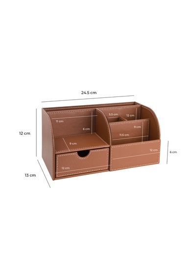 Masaüstü Düzenleyici,kalemlik,kumandalık,küpbloknotluk,tabletlik,kitaplık,6 Gözlü,çekmeceli,desktop Organizer,vegan,24,5 13 12 Taba