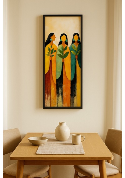 25 X 60 Cm Siyah Ahşap Çerçeve Soyut Kadın Figürlü Duvar Tablosu