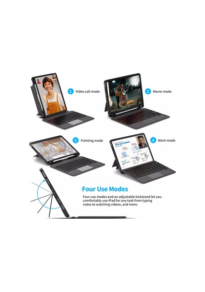 Apple Uyumlu iPad 10.9 İnç 10.nesil Fuchsia Touch Pad Klavyeli Standlı Kılıf Kılıf