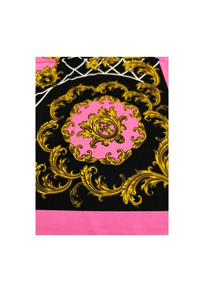 Tikitonki Geometrik Çiçek Desenli Kare Kesim Saten Pembe Eşarp - 90x90 Pembe Pembe