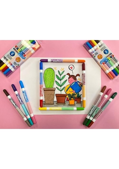 Bicolor Süper Yıkanabilir Çift Uçlu Keçeli Boya Kalemi 12'li 24 Renk 124-Pembe