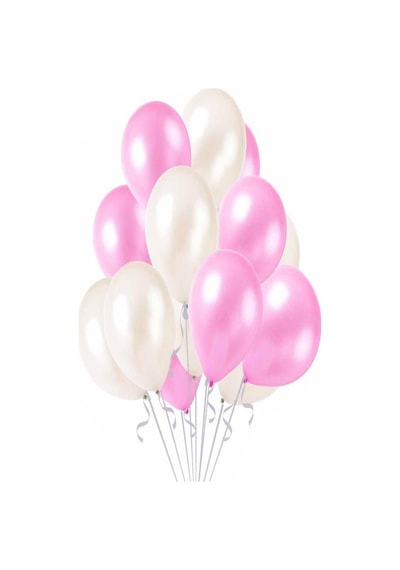 25 Adet Metalik Sedefli Pembe-Beyaz Karışık Balon Helyumla Uçan