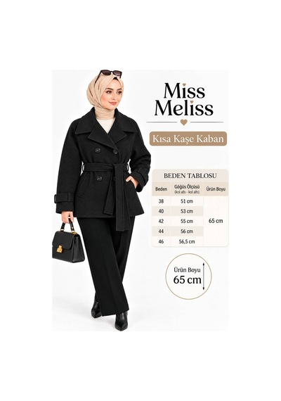 Miss Meliss Kruvaze Yaka Kemerli Spor Kaşe Siyah Siyah