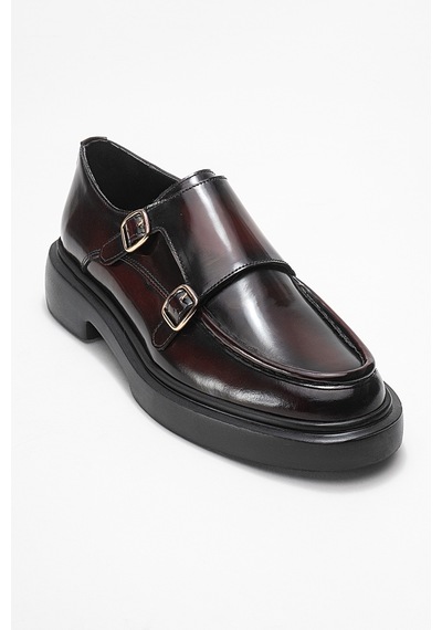Dericlub Erkek Kemerli Loafer Ayakkabı Gerçek Deri T575 Bordo