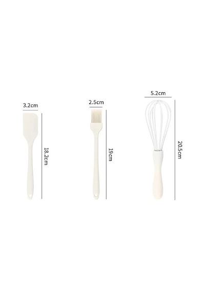 Qerhome 3'lü Silikon Pasta Tatlı Yapma Seti Çırpıcı- Fırça-spatula Beyaz
