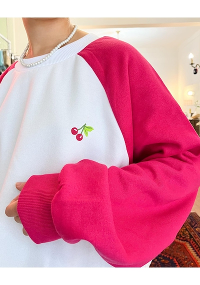 Kadın Oversize Pembe-beyaz Içi Polarlı Şardonlu Nakışlı Pamuklu K Pembe - Beyaz