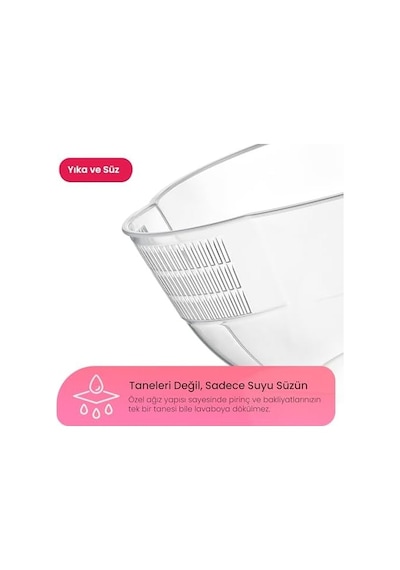 Hobby Life 3.5 Litre Şeffaf Pirinç Süzgeci Islatma Ve Yıkama Hazneli, Tane Kaybını Önleyen Akıllı Bakliyat Yıkama Kabı