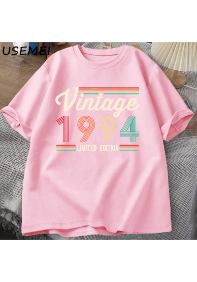 Flood Of Style 30 Yaşındaki Hediyeler T-shirt Erkekler Pamuk Kısa Kollu Tshirt Doğan 1994 Vintage 30th Doğum Pembe