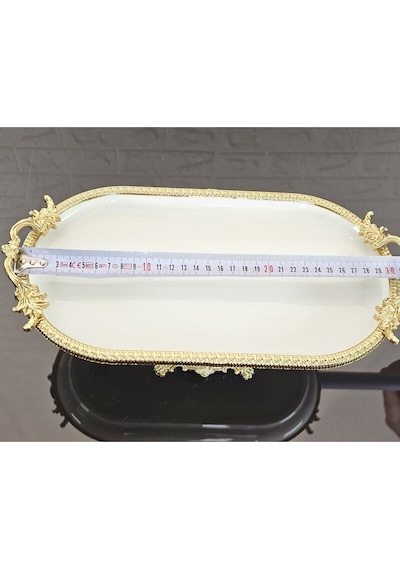 Porselen Küçük Sade Kayık Sunumluk Döküm Gold Çerçeveli Ve Ayaklı 30 Cm Beyaz