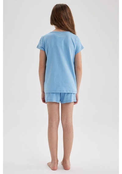 Defacto Kız Çocuk Baskılı Kısa Kollu Şortlu Pijama Takım A1365a823smbe761 Mavi