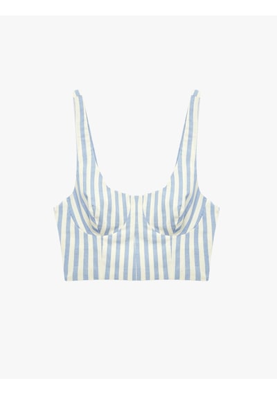 Koton Keten Karışımlı Slim Fit U Yaka Askılı Çizgili Crop Büstiyer Mavi Çizgili 6sak30026ew