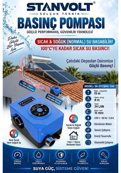100 C Dayanıklı Güneş Enerjisi Ve Sıcak Su Basınç Artırıcı Pompa / 1 Kat 1 Daire Hidroforu Sessiz &