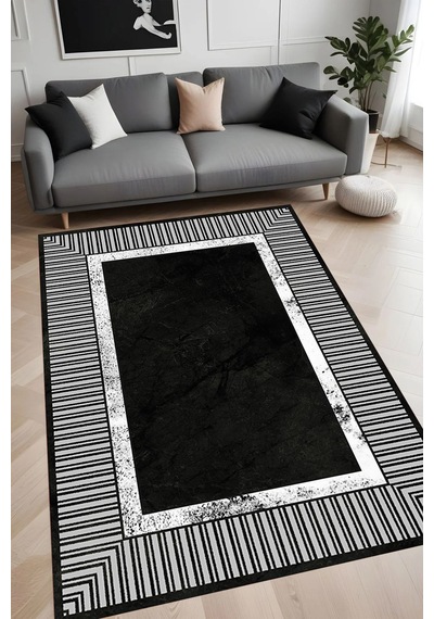 Eliana Home Dijital Baskı Yıkanabilir Kaymaz Taban Salon Halısı Ve Yolluk Rvg0905-fnl120 Siyah