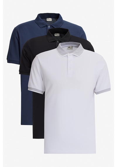 acco altinyildiz classics cekmeyen pamuklu kumas slim fit dar kesim kivrilmaz erkek polo yaka tisort 3lu siyah beyaz lacivert 51646817