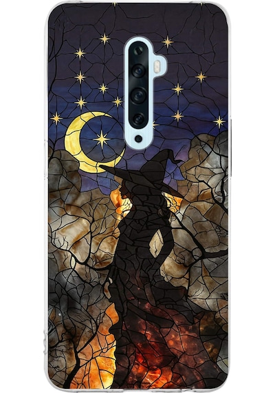 Printify Oppo Reno 2z İle Uyumlu Vitray Cadı Saati Tasarımlı Şeffaf Silikon Kılıf Şeffaf