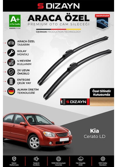 S-dizayn Kia Cerato Ld Ön Cam Silecek Seti 2004-2009 Premium Araca Özel 60-40 Cm A+ Kalite