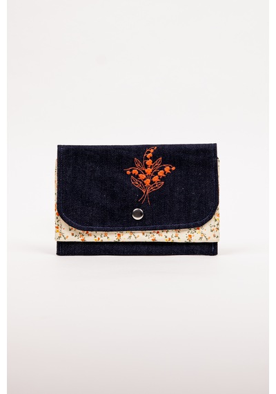 Fabric Craft Bag Kumaş Cüzdan Denim Çift Bölmeli 18x12 Cm Lacivert - Sarı