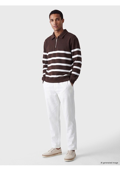 Lcw Vision Kahverengi Polo Yaka Çizgili Erkek Sweatshirt