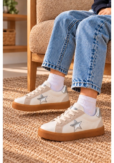 Çocuk Esnek Sneaker Gümüş/beyaz
