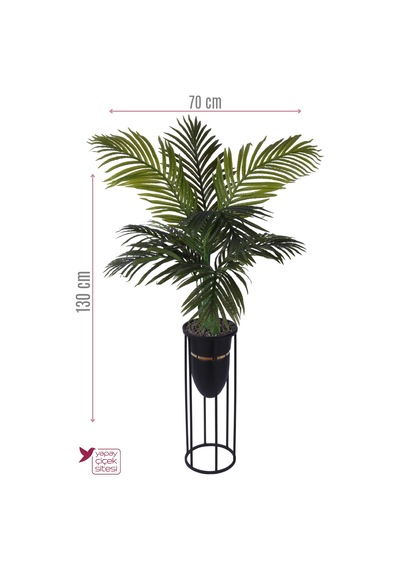 Yapay Çiçek Sitesi Metal Sütun Saksıda 3 Gövdeli Yapay Areka Palmiyesi 130 Cm Yeşil