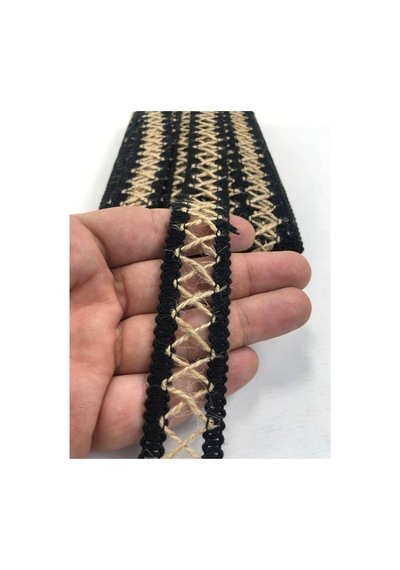 FdayAksesuar Siyah Hasır Detaylı Dekoratif Şerit 1 Metre En 2,5 Cm FRDY15384