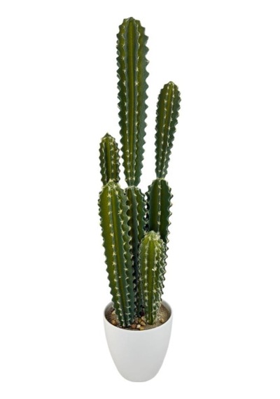 Yapay Kaktüs Ağacı Sütun Kaktüsü Cereus Peruvianus - Beyaz Saksıda Yapay Bitki 70 20cm Yeşil