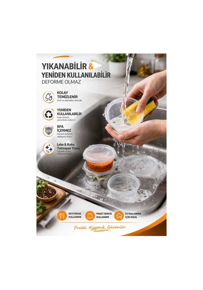 50 Adet 120 Ml Sızdırmaz Sos Kabı Mini Saklama Kabı, Buzluk Kabı, Sosluk, Et & Kemik Suyu Kabı Şeffaf Şeffaf