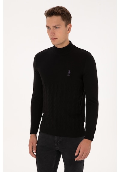 U.S. Polo Assn. Erkek Slim Fit Boğazlı Yaka Siyah Kazak 50315037-VR046