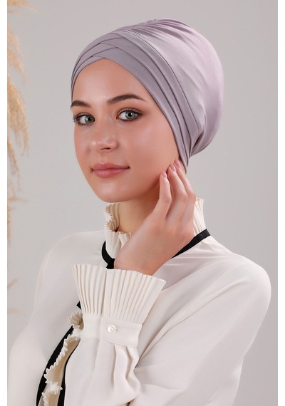 Melodi Scarf Kadın Üç Bantlı Çapraz Hazır Türban Havuz Deniz Dış Bone Açık Gri Açık Gri