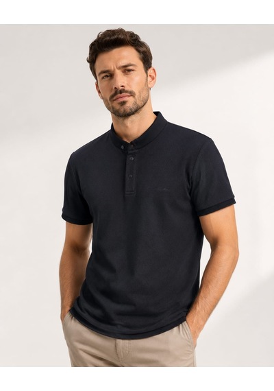 Wiox Polo Yakal Çıtlı Jakarlı Tişört Lacivert
