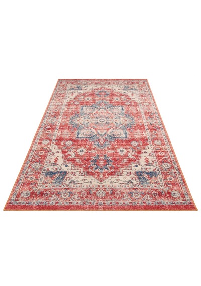 Elısta Vıntage Vintage Tasarımlı Yumuşak Bukle Dokuma Kaymaz Tabanlı Yıkanabilir Modern Halı Kırmızı -  Bej