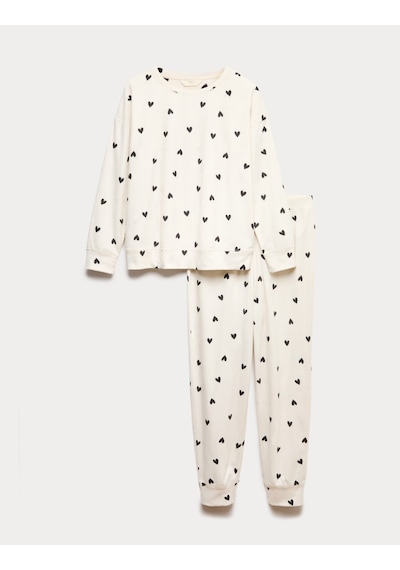 Marks & Spencer Polar Baskılı Pijama Takımı T37004626F Krem Mix