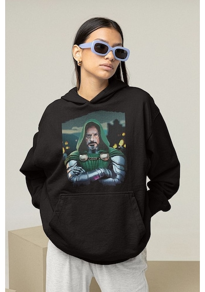 Sevbano 2026 Doctor Doomsday Baskılı Unisex Oversize Marvel Hoodie Siyah