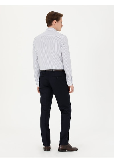 Cacharel Koyu Lacivert Slim Fit Yün Karışımlı Kumaş Pantolon