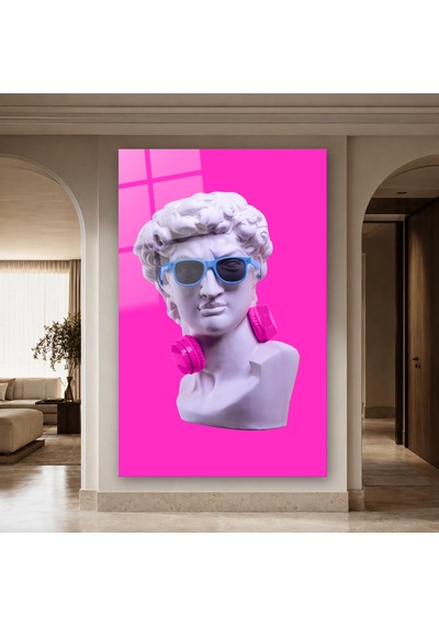 Gözlüklü Ve Kulaklıklı Pop Art Büst Çerçevesiz Cam Tablo