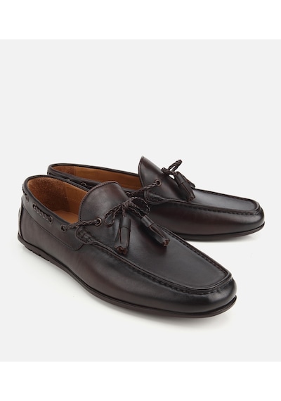 Hotiç Erkek Deri Siyah Püskül Dikiş Detaylı Klasik Loafer