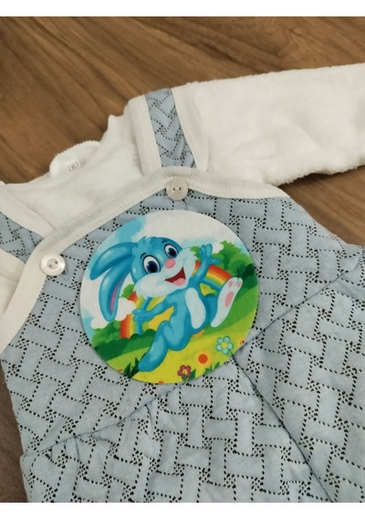 Bebek Tavşan Baskılı Salopet Takım Beyaz - Turkuaz