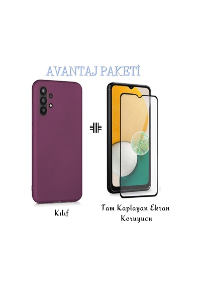 Samsung Galaxy Uyumlu A13 4g Esnek Soft Tasarım Dayanıklı Kılıf Ve Tam Kaplayan Ekran Koruyucu Col177331-mürdüm