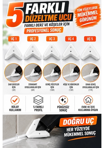 Şeffaf Silikon 290 Gr + 5 Başlıklı Silikon Kazıma Ve Derz Düzeltme Aparatı Seti